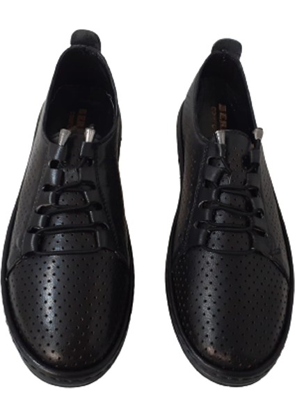 Siyah Lazer Kadın Deri Bağcıklı Lastikli Şık Ayakkabı fiyatları