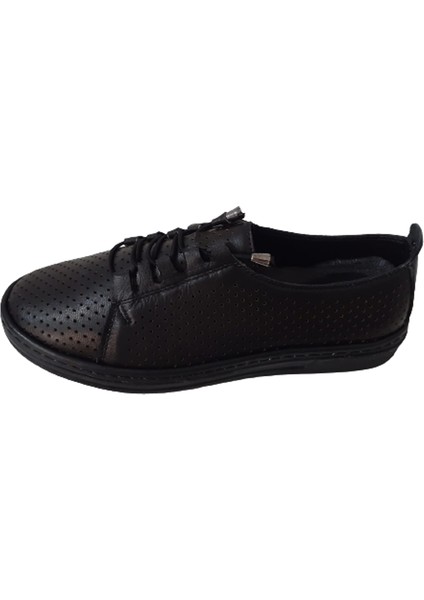 Siyah Lazer Kadın Deri Bağcıklı Lastikli Şık Ayakkabı modelleri