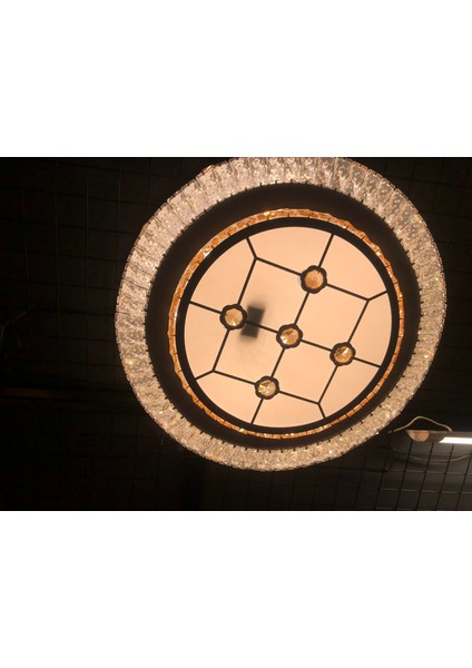 60cm çapında kristal taşlı üç renk Plafonyer LED Avize