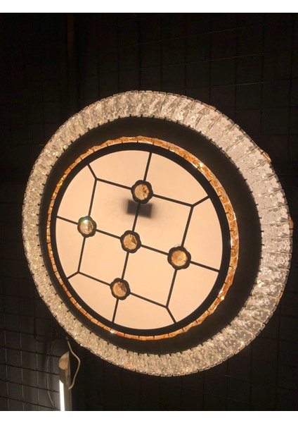 60cm çapında kristal taşlı üç renk Plafonyer LED Avize