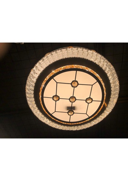 60cm çapında kristal taşlı üç renk Plafonyer LED Avize