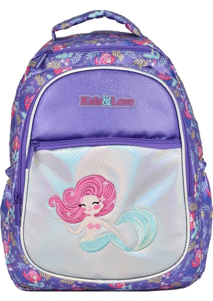 Çok Gözlü Su Geçirmez Nano Kumaş Kız Çocuk Deniz Kızı Desenli Ilkokul Çantası L5097