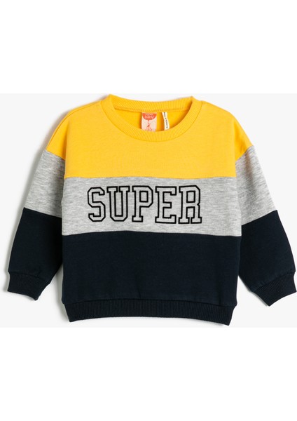 Sweatshirt Renk Bloklu Bisiklet Yaka Pamuklu