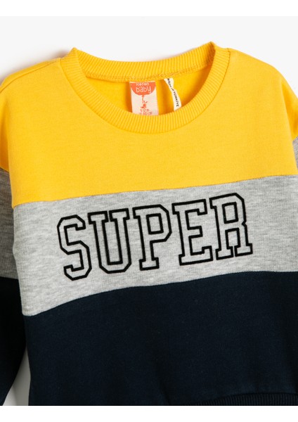 Sweatshirt Renk Bloklu Bisiklet Yaka Pamuklu modelleri