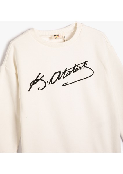 Atatürk Baskılı Sweatshirt Uzun Kollu Bisiklet Yaka 100. Yıl