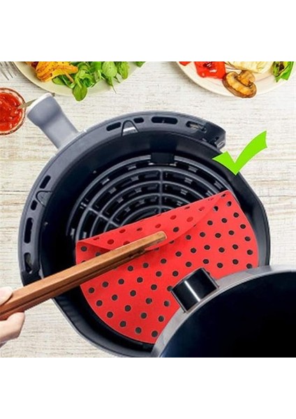 Airfryer Yuvarlak Model Pişirme Matı Kırmızı + Siyah 23 cm