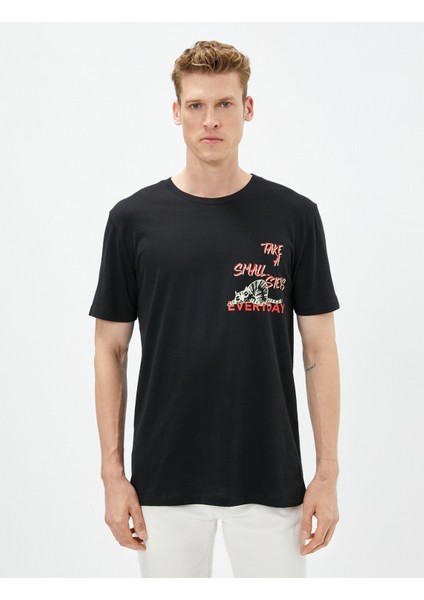 Slogan Baskılı Tişört Slim Fit Bisiklet Yaka Kısa Kollu Pamuklu modelleri