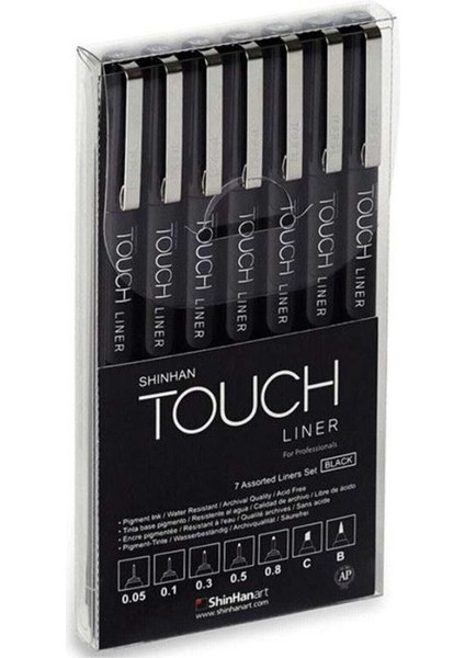 Touch Liner Teknik Çizim Kalemi 7'li Set Siyah