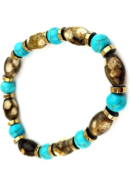 Turkuaz Akik Hematit Taşlı El Işi Doğal Taş Bıileklik