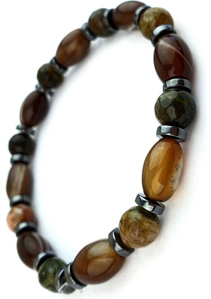 Kaplan Gozu Akik Hematit Taşlı El Işi Doğal Taş Bıileklik