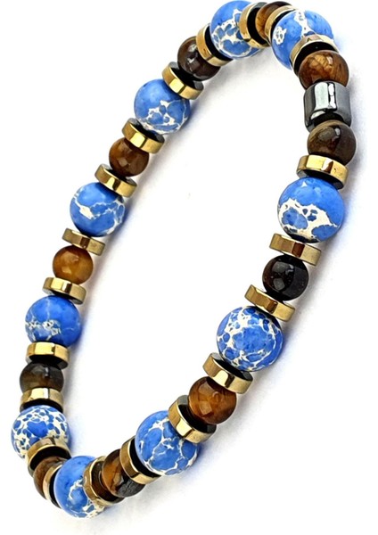 Kaplan Gözü Hematit ve Lapis Lazuli Taşlı Doğal Taş Bileklik
