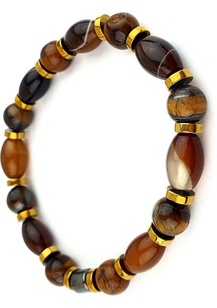 Kaplan Gözü Akik Hematit Taşlı El Işi Doğal Taş Bıileklik