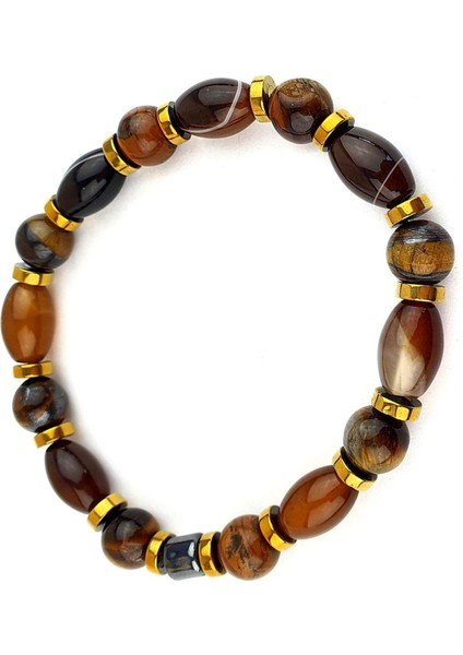 Kaplan Gözü Akik Hematit Taşlı El Işi Doğal Taş Bıileklik fiyatları