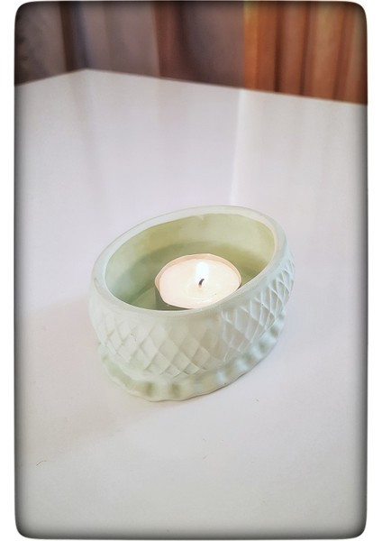 Dekoratif Beton Mumluk Yeşil Tealight Şamdan Mum Dahil Değil