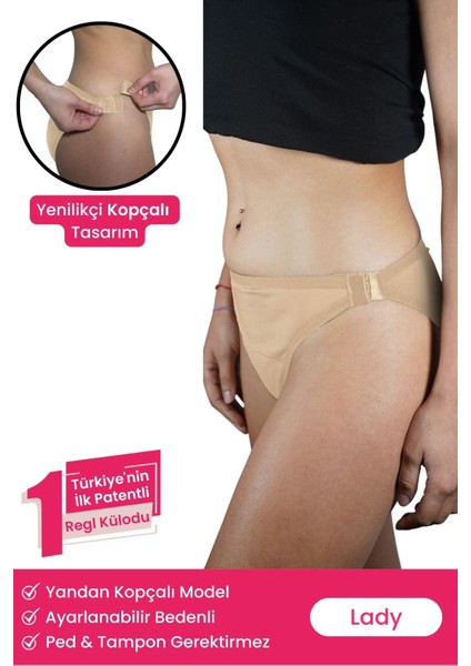 Süper Emici Beden Ayarlı Lady Krem Regl Külodu Yandan Kopçalı Külot Adet Ped Don Özel Destek Sızdırmaz Ultra Hijyenik Yıkanabilir Regl Külodu