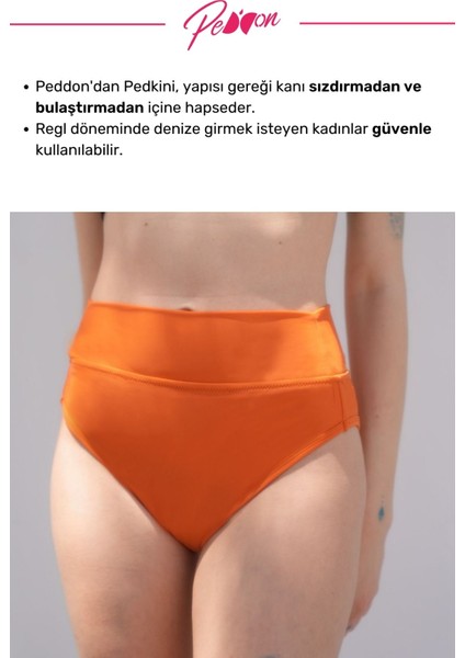 Regl Dönemine Özel Konforlu Pedkini Mayo Altı Eco Friendly Swimwear Süper Emici Yüksek Bel Bikini Altı Turuncu Regl Mayosu