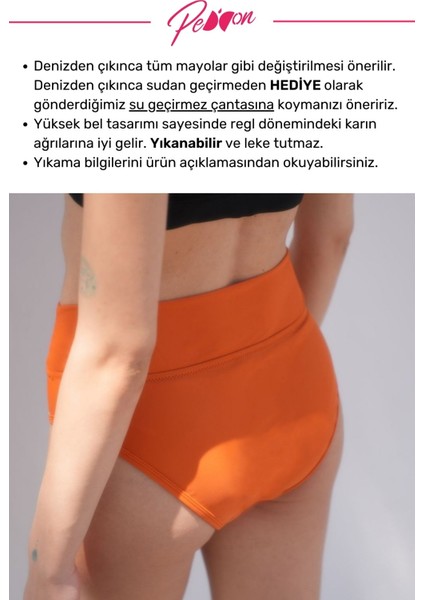 Regl Dönemine Özel Konforlu Pedkini Mayo Altı Eco Friendly Swimwear Süper Emici Yüksek Bel Bikini Altı Turuncu Regl Mayosu