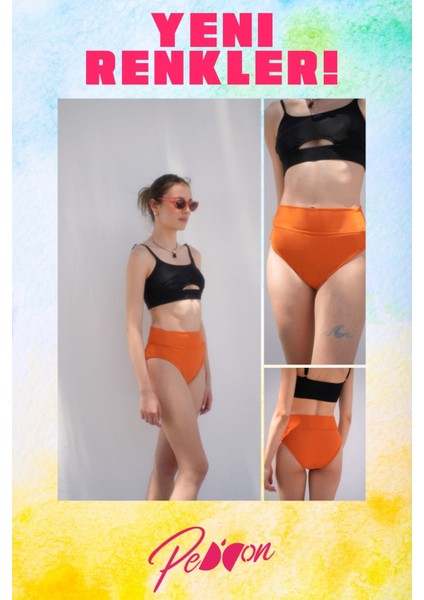 Regl Dönemine Özel Konforlu Pedkini Mayo Altı Eco Friendly Swimwear Süper Emici Yüksek Bel Bikini Altı Turuncu Regl Mayosu