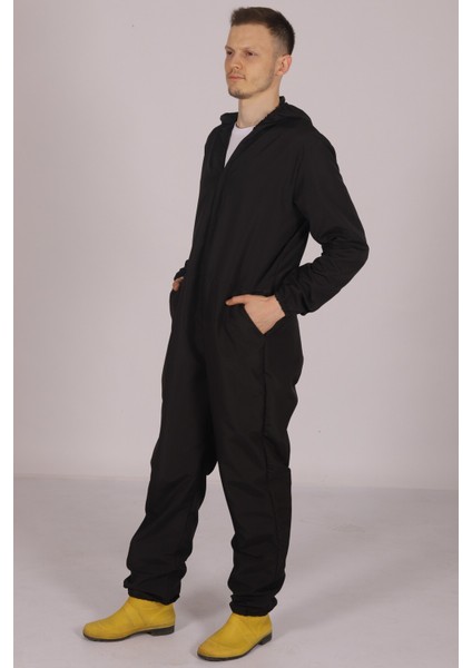 Siyah Işçi Tulumu Balıkçı Çiftçi Bahçıvan Kuaför Laboratuvar Sıvı Geçirmez Terletmez Kumaş Unisex