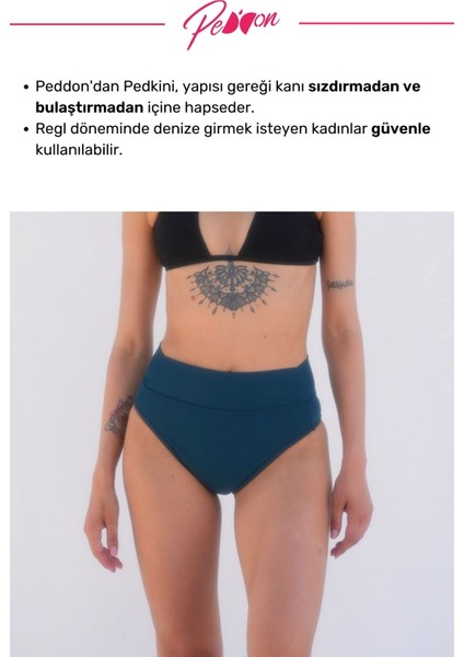 Regl Dönemine Özel Konforlu Pedkini Mayo Altı Eco Friendly Swimwear Süper Emici Yüksek Bel Bikini Altı Yeşil Regl Mayosu