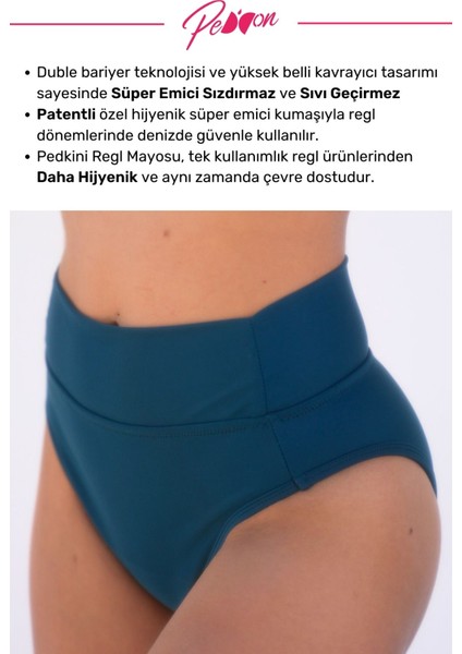 Regl Dönemine Özel Konforlu Pedkini Mayo Altı Eco Friendly Swimwear Süper Emici Yüksek Bel Bikini Altı Yeşil Regl Mayosu