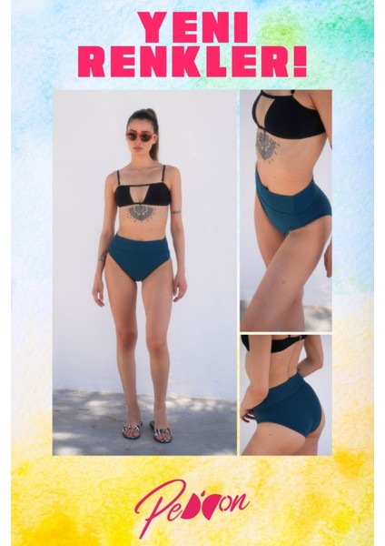 Regl Dönemine Özel Konforlu Pedkini Mayo Altı Eco Friendly Swimwear Süper Emici Yüksek Bel Bikini Altı Yeşil Regl Mayosu