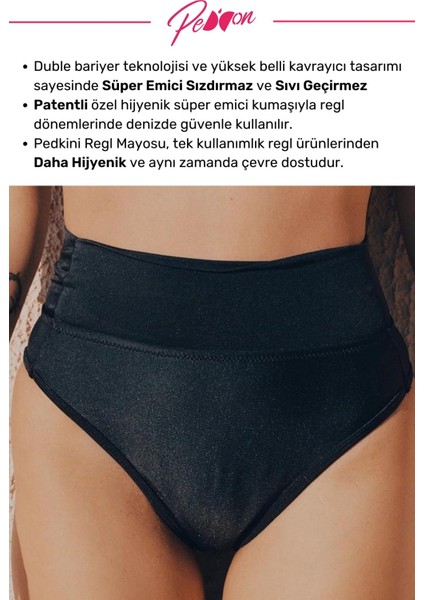 Regl Dönemine Özel Konforlu Pedkini Mayo Altı Eco Friendly Swimwear Süper Emici Yüksek Bel Bikini Altı Siyah Regl Mayosu
