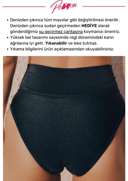 Regl Dönemine Özel Konforlu Pedkini Mayo Altı Eco Friendly Swimwear Süper Emici Yüksek Bel Bikini Altı Siyah Regl Mayosu
