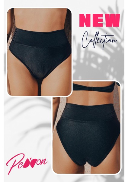 Regl Dönemine Özel Konforlu Pedkini Mayo Altı Eco Friendly Swimwear Süper Emici Yüksek Bel Bikini Altı Siyah Regl Mayosu
