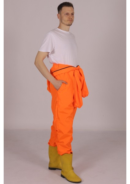 Turuncu Işçi Tulumu Balıkçı Çiftçi Bahçıvan Kuaför Laboratuvar Sıvı Geçirmez Terletmez Kumaş Unisex indirimleri