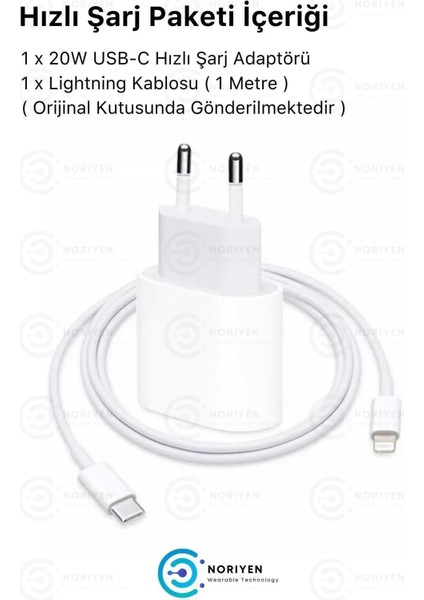 iPhone Tüm Serilere Uyumlu 20W Hızlı Şarj Seti Adaptör ve Type C Lightning Kablosu