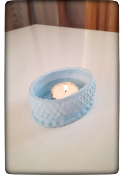 Dekoratif Beton Mumluk Mavi Tealight Şamdan Mum Dahil Değil