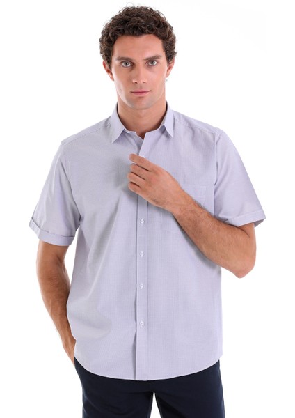 Mor K. Regular Fit Kareli Pamuklu Slim Yaka Kısa Kol Klasik Gömlek