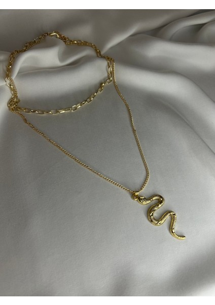 Gold 2li Yılan Kolye