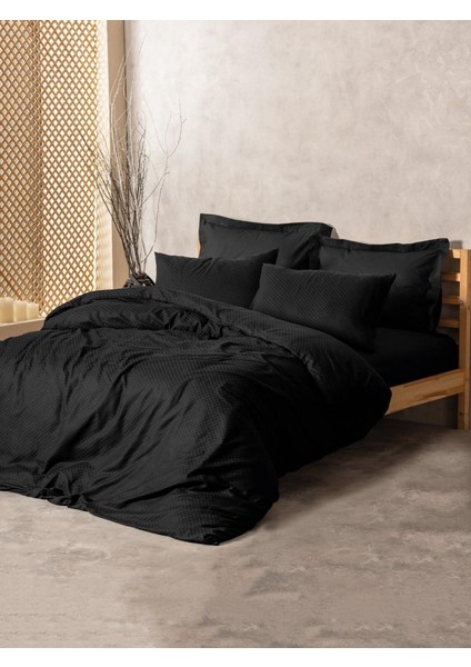Cotton Bo x Plain Plaid Çift Kişilik Nevresim Takımı Siyah
