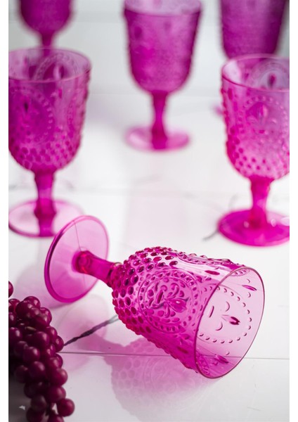 Akrilik Pembe 6'lı Kadeh & Su Meşrubat Kahve Yanı Bardağı 450 ml modelleri