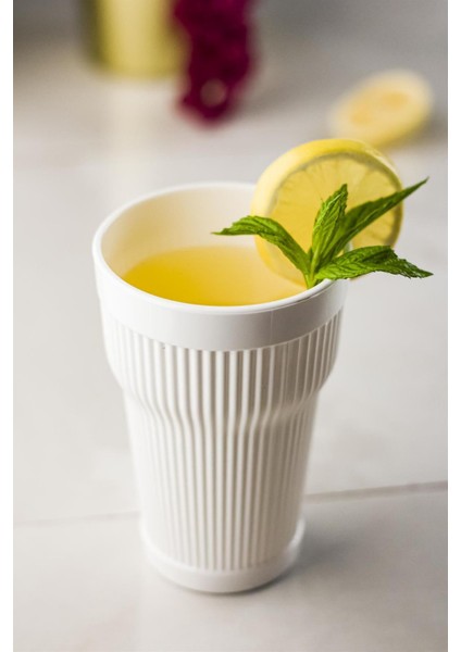 Akrilik Beyaz 6'lı Uzun Bardak & Su Meşrubat Bardağı 400 ml