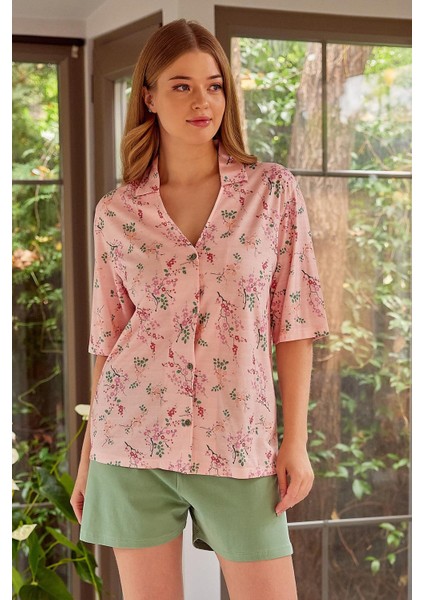 Kadın Düğmeli Kısa Kollu Pijama Takımı