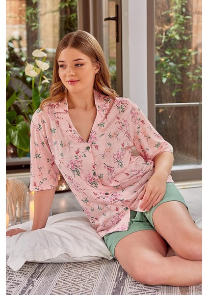 Kadın Düğmeli Kısa Kollu Pijama Takımı