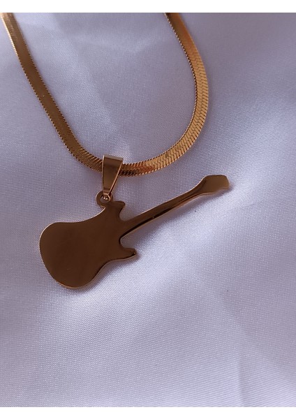 Çelik ve Tarz Ucu Müzisyen Gitar Detaylı Italyan Zincir Kolye