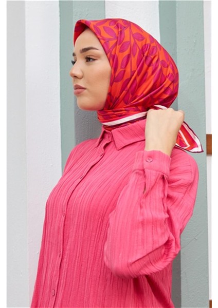 Nar Çiçeği Yaprak Desenli Sura İpek Eşarp 11397-17