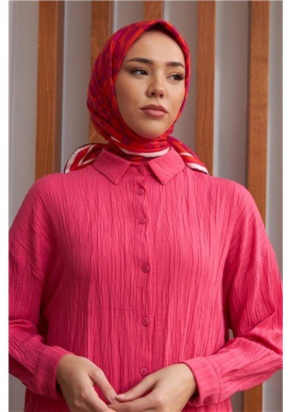 Nar Çiçeği Yaprak Desenli Sura İpek Eşarp 11397-17