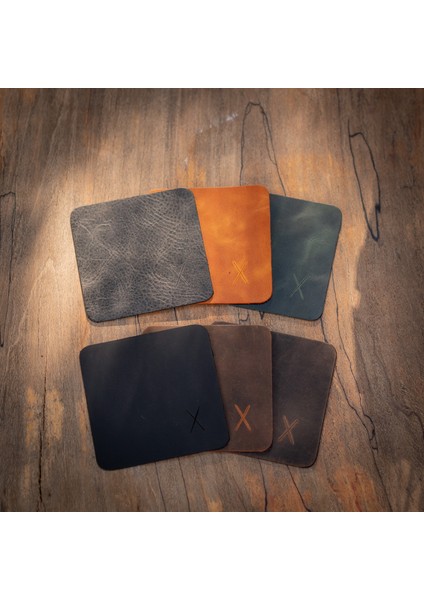 Minimal x Hakiki Deri Bardak Altlığı 6'lı Veya 4'lü Set - Gerçek Deri ve El Yapımı - Minimalist Tasarı fiyatları