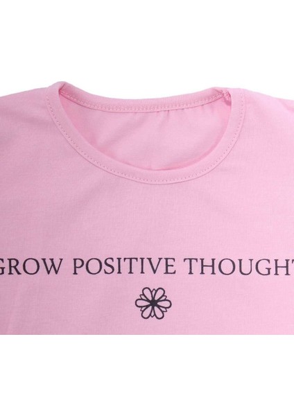Kız Çocuk Ekru Pembe Lacivert Positive Yazılı Şortlu 2'li Takım