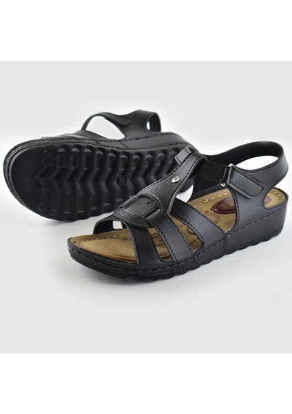 6001 Tam Ortopedik Taban Günlük Kadın Sandalet Terlik Siyah Sandalet modelleri