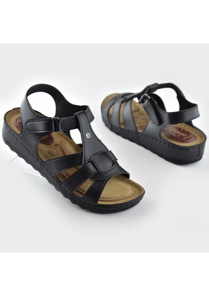 6001 TAM Ortopedik Taban Günlük Kadın Sandalet Terlik Siyah Sandalet fiyatları