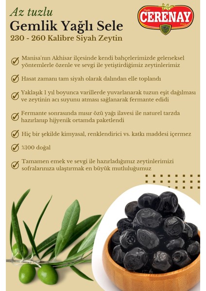 Az Tuzlu Gemlik Yağlı Sele Sofralık Siyah Zeytin 231-260 Kalibre 2 kg fırsatları