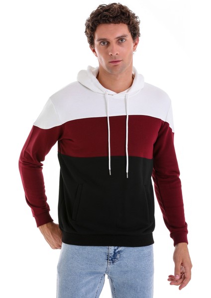 Siyah Regular Fit Düz Pamuklu Kanguru Cep Kapüşonlu Sweatshirt