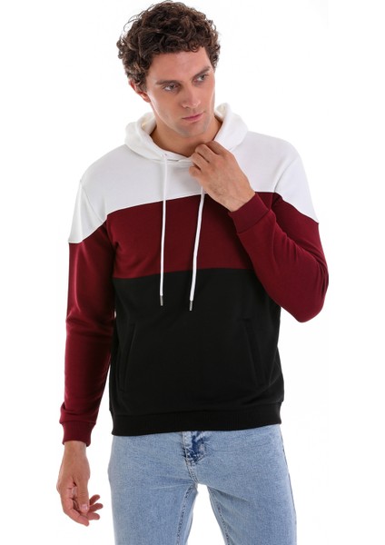Siyah Regular Fit Düz Pamuklu Kanguru Cep Kapüşonlu Sweatshirt