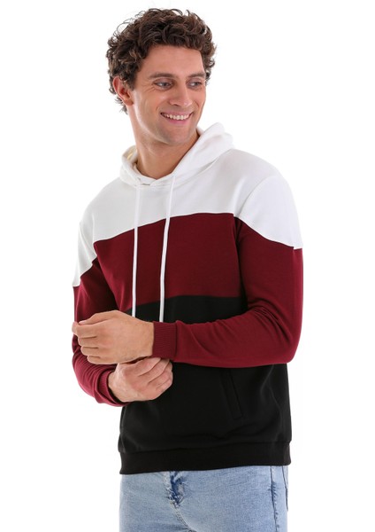 Siyah Regular Fit Düz Pamuklu Kanguru Cep Kapüşonlu Sweatshirt